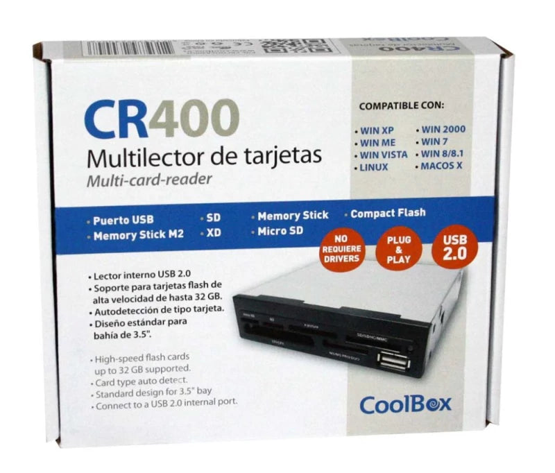 Leitor Cartões Interno 2.5'' COOLBOX CR-400 V2 Metal